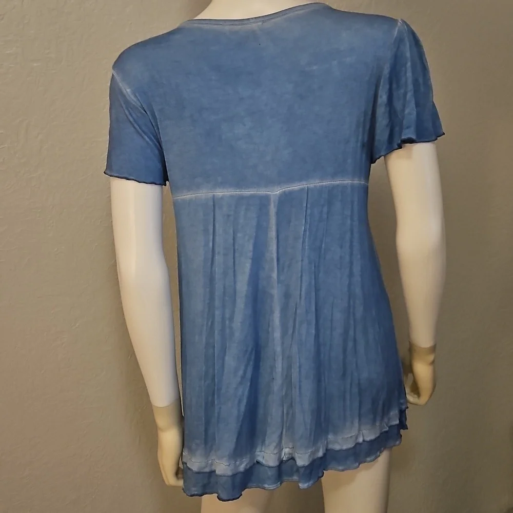 ONE WORLD Blue Embellished Butterfly Fairy Tunic Top